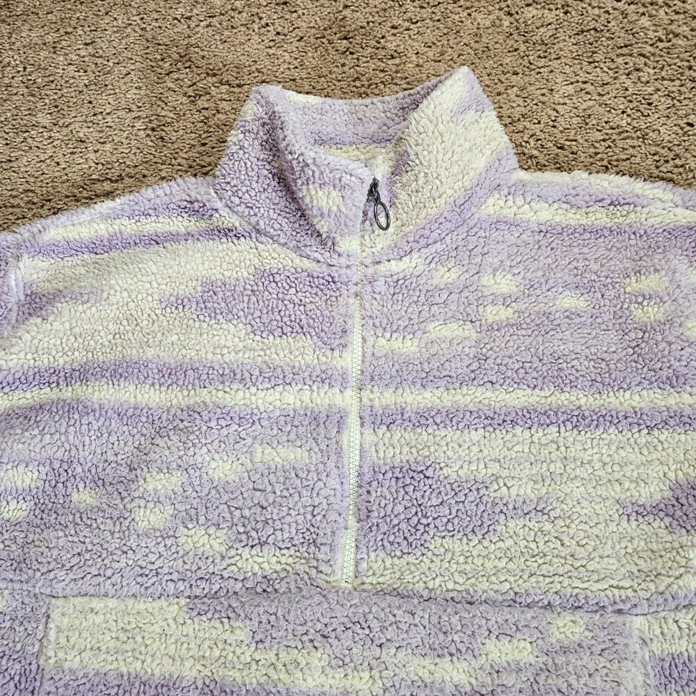 Billabong Sherpa Fleece Pullover Womens Large Lavender Creame Stripe 1/4 Zip - Picture 3 of 14